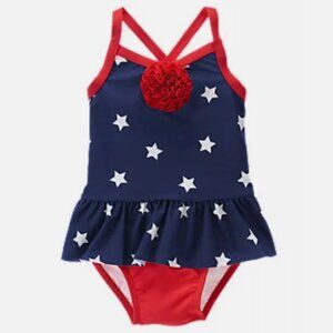 NWT Gymboree Skirted Rosette Stars Swimsuit Patriotic Red White Blue Girls 3T 4T